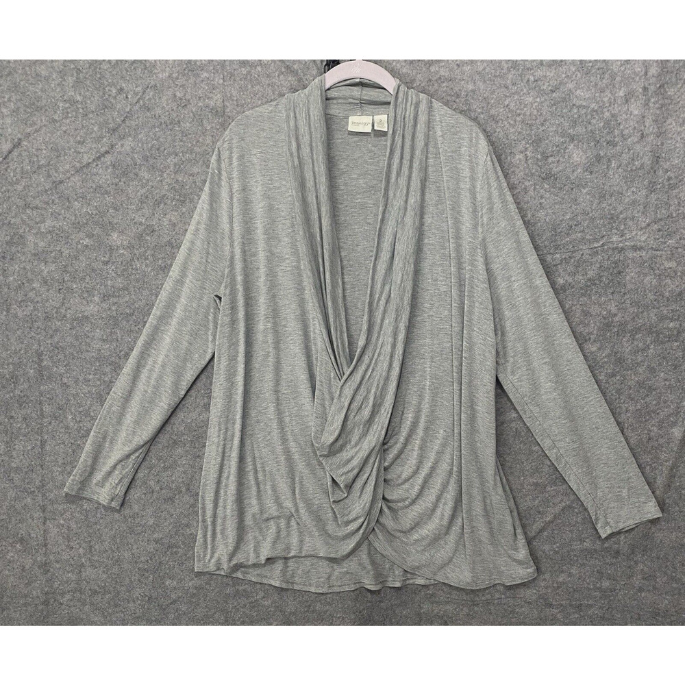 Chicos Zenergy Raquel Surplice Wrap Top Womens Sz 2 US L Gray Stretch Athleisure
